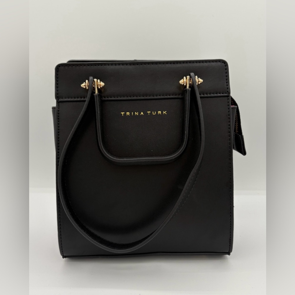 Trina Turk Black 100% Genuine Leather Petite Tote w Double Handles, TT-1014, NWT